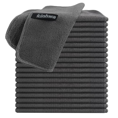 KinHwa Kitchen Washcloths for Dishes Absorbent Microfiber Dish Cloths Quick Dry Dish Rags with Poly Scour Scrub Side Ideal for Kitchen Cleaning (Gray, 8inchx8inch 20pack) - color: Gray, size: 8inchx8inch 20pack