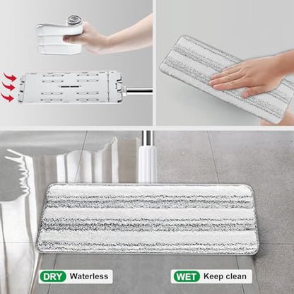Flat Mop Pads, 3 Pack 13" X 4.9" Microfiber Mop Pad/Refill/Head, Mop Pads Washable Microfiber Squeeze Cleaning Mop Heads Replacement - White and Grey - color: 3 Pack - White and Grey