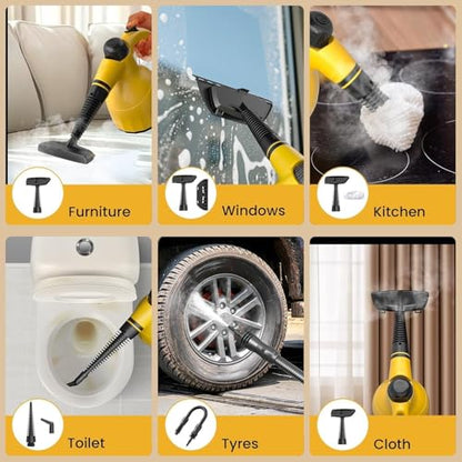 Handheld Steam Cleaner: Multi-Surface Steamer with 10 PCS Accessories Pressurized Natural Steam Cleaner for Home Cleaning Dirt, Grease, Grout, Tile, Floor, Couch and Car-Yellow