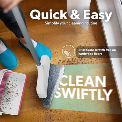 BLACK+DECKER Butler Broom & Dustpan Set - Stand-Up Design - Lightweight, Space-Saving Combo for Kitchen, Living Room, Bathroom, Lobby Floors - Home Cleaning Essential, White/Pink - size: White/Pink Butler Broom & Dustpan