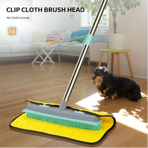 Pet Carpet Hair Rubber Broom with 49inch Long Handle, Portable Detailing Lint Remover, Soft Push Broom for Fluff Carpet, Hardwood, Tile, Window - color: Green