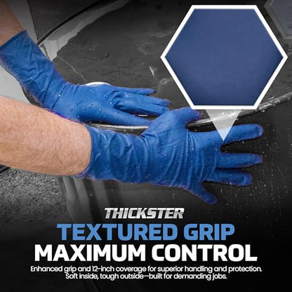 Thickster Powder-Free Exam Grade Latex Disposable Gloves. Size 2X-Large. Blue, 14 mil Thickness, 12" Length. Fully Textured for Superior Grip. Single Use. Pack of 50. (6605-20) - size: 2X-Large (Pack of 50)
