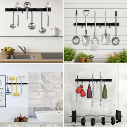 2 Packs 5 Racks and 4 Hooks Mop and Broom Holder Wall Mount, SUS304 Heavy Duty Broom Organizer Storage Tool Racks, Self Adhesive Solid Non-slip Tool Hangers for Home Kitchen Garden Laundry Garage - color: 5 Racks & 4 Hooks (Black) - 2 Pack