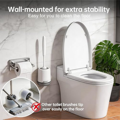 Lefree Silicone Toilet Brush and Holder, Bathroom Cleaner Brush Set, Non-Slip Handle Toilet Bowl Brush with TPR Soft Bristle, Wall Mounted/Floor Standing - color: Gray, size: 1 Pack