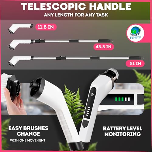 7-in-1 Electric Bathroom Scrubbing Brush, 2500 mAh. Telescopic Bathtub Scrubber with Long Handle. Powerful Electric Bathtub Scrubber. Portable Power Brush for Cleaning Bathroom, Kitchen, Car - size: 1 Pack