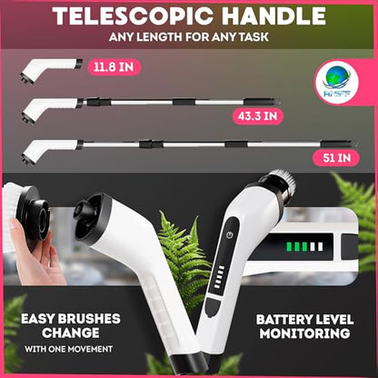 7-in-1 Electric Bathroom Scrubbing Brush, 2500 mAh. Telescopic Bathtub Scrubber with Long Handle. Powerful Electric Bathtub Scrubber. Portable Power Brush for Cleaning Bathroom, Kitchen, Car - size: 1 Pack