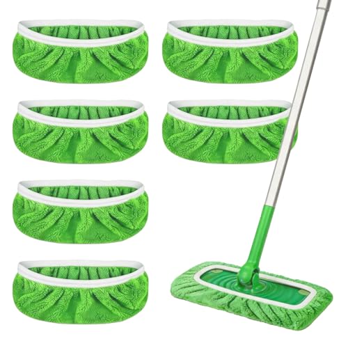 6Pack Washable Coral Fleece Mop Pad Refills for Swiffer Sweeper and 10-12 Inch Flat Mops - Reusable Wet Dry Floor Cloths for Pet Hair and Multi-Surface Cleaning