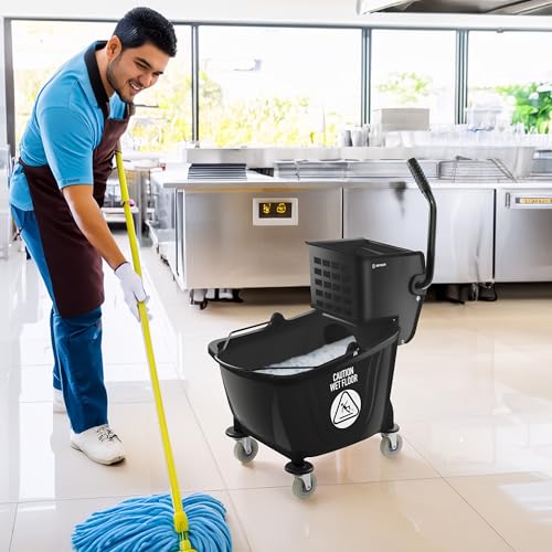 Dryser Commercial Side Press Wringer Combo Mop Bucket, 33 Quart, Black - color: Black