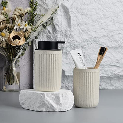 BosilunLife Foam Hand Soap Dispenser - Ceramic Foaming Soap Dispenser for Bathroom 12oz Refillable Liquid Lotion Soap Dispenser with Rust-Proof Foaming Pump for Countertop - color: Beige Foam Pump