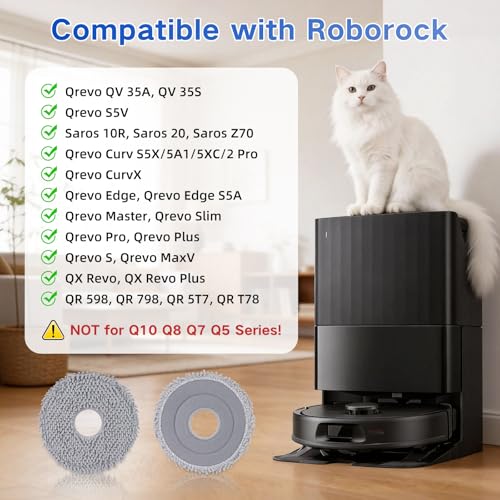 VIEWALL 8 Pack Mop Cloths for Roborock Qrevo QV 35A/35S/S5V/Q Revo S/Pro/Master/Plus/Curv/S5X/Edge/S5A/QX Revo/Saros 10R/20 Series Vacuum Cleaner, Microfiber Washable Mop Pad Replacement Accessories - size: Qrevo/Saros Mop Pads 8 Pack