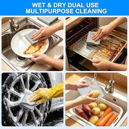 Non-Scratch Silver Mesh Dish Cloths, 12+1 Pack Bamboo Fiber & Wire Metallic Fiber Cleaning Cloths for Kitchen, Diamond Weave Scrubber Pads for Dishes, Sinks & Cookware (7.87x7.87 Inches) - style: Bamboo & Silver Mesh