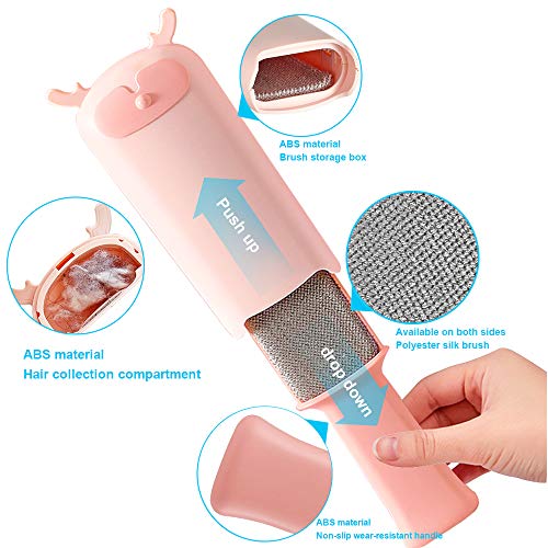 Pet Hair Remover Brush Removal - Portable Dog or Cat Fur Cleaner Tool for Furniture, Carpet, Clothing, Car Seat Self-Cleaning Base Efficient Double-Sided Perfec (Pink) - color: Pink
