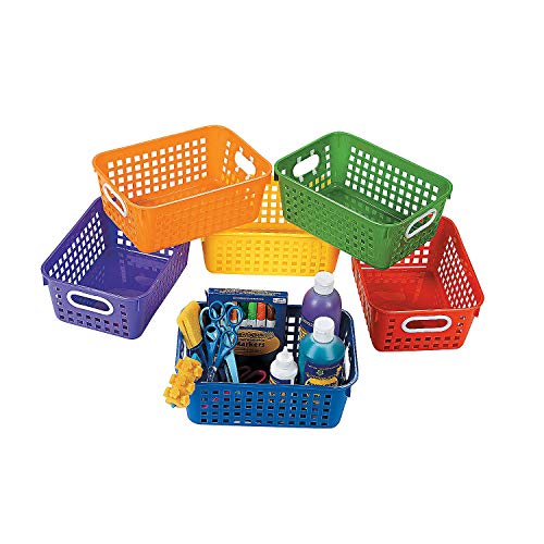 Fun Express Classroom Storage Tall Baskets W/Handles - 6 Pieces - Educational And Learning Activities For Kids