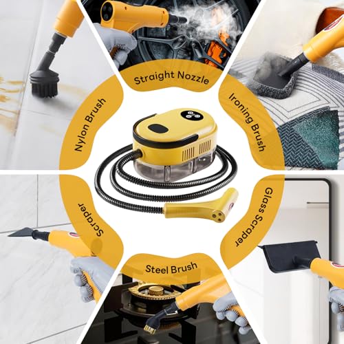 Handheld Steam Cleaner, 10s Fast Handheld Heating Steamer for Cleaning 15-in-1 High Pressure Steam Cleaner for Home & Kitchen, Grease, Grout, Tile,Floor,Couch and Car - color: Yellow