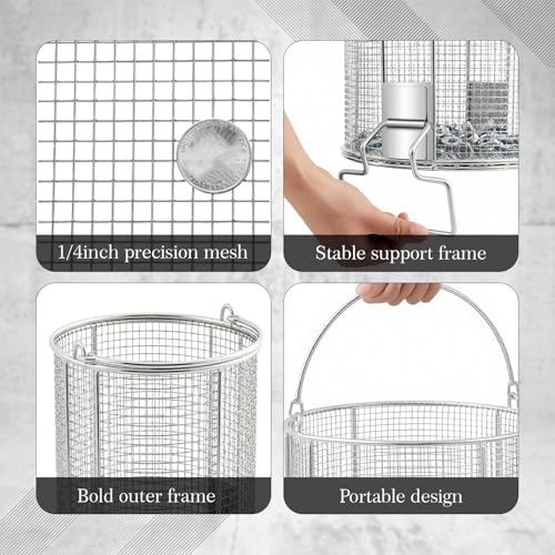 1 Pcs 1/4″ Mesh 5 Gallon Dip and Drain Stainless Steel Part Cleaning Strainer Basket for Buckets, Swing Handle, for Mechanics Auto Parts Washing Garage Shop Home Workshop, Bucket Not Included - size: 5 Gallon,1/4″