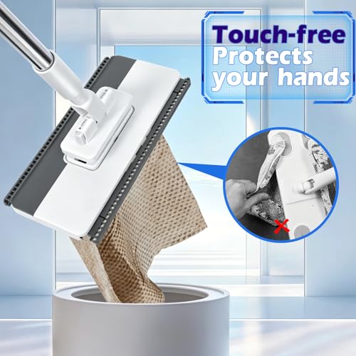 Masthome Clamp Mop Compatible with Swiffer Wet Jet Mops, 50" Stainless Steel Handle Mini Mop for Hardwood, Tile, Laminate, Marble, Wall, Window, Multi-Surface Floor Cleaning - color: White-large-mini Lazy Mop