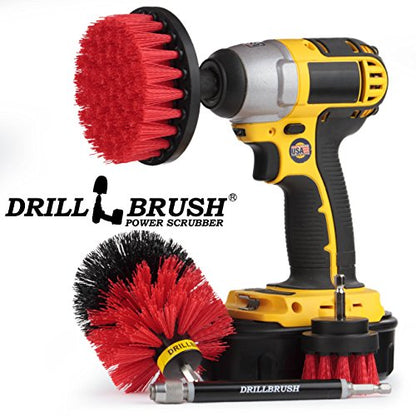 Stiff Bristle Power Scrubber Kit with Extension - Pressure Washer Surface Cleaner Alternative - Ideal for Cleaning Outdoor Garden, Fire Pit, Patio, Graveyard Tombstone, Bird Bath, Siding, and Deck - color: Red