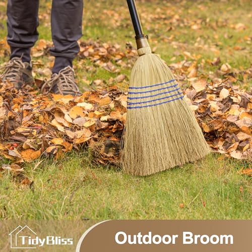 TidyBliss Corn Broom Heavy Duty, 59 inches Tall Household Indoor Outdoor Natural Straw Brush for Sweeping Garden, Garage, Yard, Porch, Patio, Sidewalk, Concrete, Stone Floors