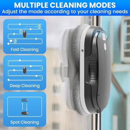 Window Cleaning Robot - Double Helix 4800-6400Pa Suction, Dual Ultrasonic Spray, 85ml Tank, Edge Detection, Anti-Drop, 3 Cleaning Modes for Streak-Free Glas - color: Black-gray