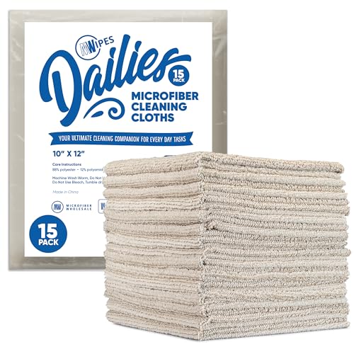 Microfiber Wholesale Dailies Microfiber Cleaning Cloths | 15-Pack (Beige) 12"x10" | Fits TowelNest Dispenser | Reusable, Absorbent, Washable | Eco-Friendly Paper Towel Alternative - color: Beige, size: 15 Count (Pack of 1)