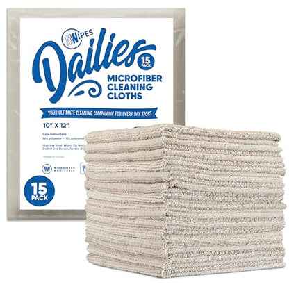 Microfiber Wholesale Dailies Microfiber Cleaning Cloths | 15-Pack (Beige) 12"x10" | Fits TowelNest Dispenser | Reusable, Absorbent, Washable | Eco-Friendly Paper Towel Alternative - color: Beige, size: 15 Count (Pack of 1)