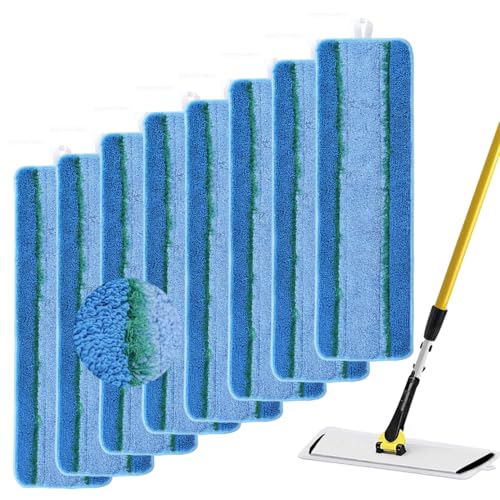 Upgraded Replacement Microfiber Mop Pads for Rubbermaid Commercial 18 Inch Mop 17 Inch Mops, Reusable Wet & Dry Commercial Cleaning Flat Mops System 18" 17" Refill Head for Multi-Surface Floor-8 Pack - color: Upgrades Blue 8pack