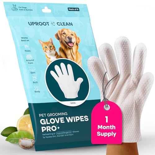 Uproot QuickClean Gloves Pro: 1 Month Supply - Extra-Thick Pet Glove Wipes for Dogs & Cats - Easy Wipe Paws, Eyes, Ears, Butt, & Body - Lick-Safe - Cleaning, Deodorizing & Grooming (6 Pack) - size: 6 Pack
