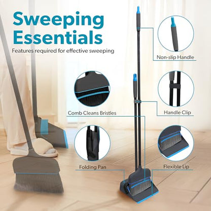 BLACK+DECKER Butler Broom & Dustpan Set - Short Handle, Stand-Up Design - Lightweight, Space-Saving Combo for Kitchen, Living Room, Bathroom, Lobby Floors - Home Cleaning Essential, Black/Blue - size: Black Butler Broom & Dustpan