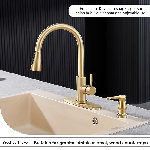 GAGALIFE Kitchen Sink Soap Dispenser Brushed Gold, Under Sink Soap Dispenser with 40" Silicone Extension Tube, Say Goodbye to Frequent Refills - color: Gold, size: with Hose