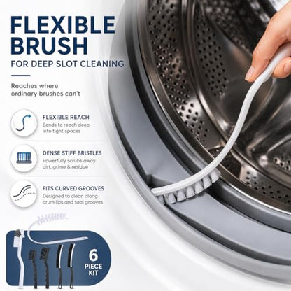 Washing Dryer Machine Rubber Seal Cleaning Brush Kits, Front Load Washer Cleaner Tools-1 PC Drum Slot Clean Brush & 5 PCS Crevice Cleaning Brushes for Bathroom, Shower & Kitchen Sink Household