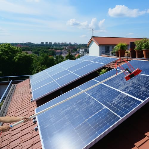 Solar Panel Cleaning Brush & Pole Kit, 29.53ft Extendable Cleaning Pole for Solar Panels & Outdoor Windows, 180° Rotating Brush Head with Water Feed, Aluminum Alloy Telescopic Cleaning Kit
