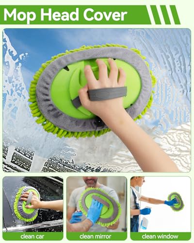 62’’ Car Wash Brush Kit with 2 Replacement Head Covers, Microfiber Car Washing Kit with Long Handle, Car Wash Mop for Cars RV Truck Exterior - color: Car Wash Kit 3PCS