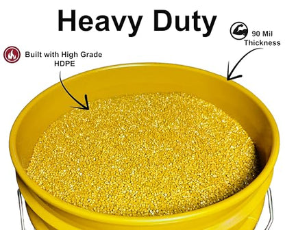 MKS Plastics 5-Gallon Bucket with Airtight Lid – Made in USA, Food Grade BPA Free Plastic, Heavy Duty Multi-Use, Metal Handle with Grip, Stackable Storage – Yellow, 3 Pack - color: Yellow, size: 3
