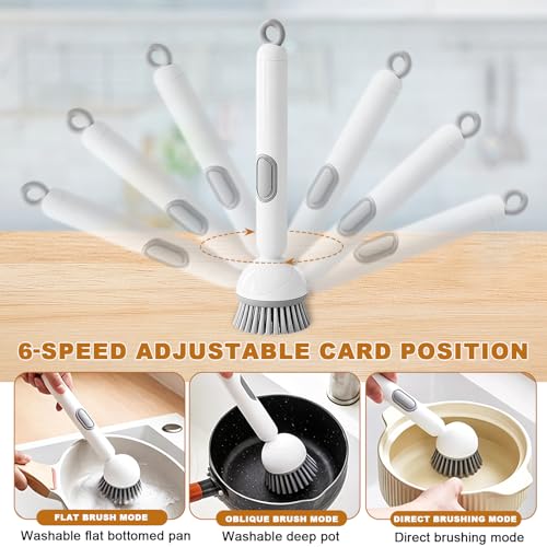 Dish Brush with Soap Dispenser- Kitchen Cleaning Brush, Adjustable Head Scrubber for Pots Pans Sink Cleaning Tool with Handle(Gray) - color: Gray