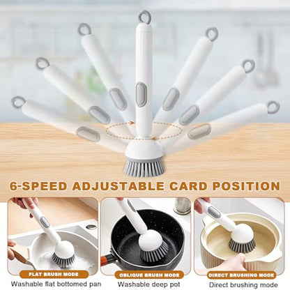 Dish Brush with Soap Dispenser- Kitchen Cleaning Brush, Adjustable Head Scrubber for Pots Pans Sink Cleaning Tool with Handle(Gray) - color: Gray