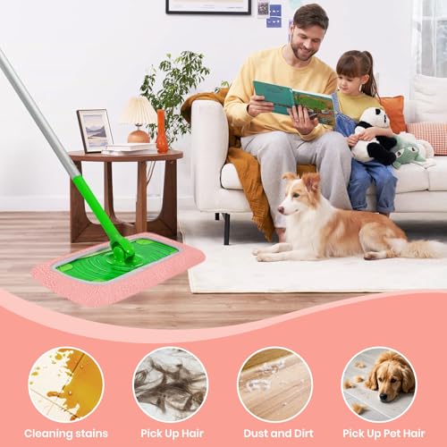 6 Pack Reusable Microfiber Mop Pads - Compatible with Sweeper, Reusable Mop Pads, Washable Dry Cloths & Wet Pads Refill for Hardwood Laminate Tile Floor Cleaning (6, Pink, M) - color: Pink