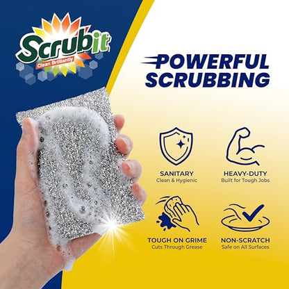SCRUBIT Scrub Sponges for Kitchen, Non-Scratch Dish Sponges, Heavy Duty Steel Wool Scrubber Sponges Kitchen & Dishes Scrubbers (12)
