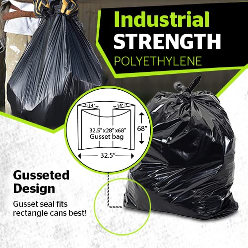 Aluf Plastics PG6-9560 Heavy Duty 95 - 96 Gallon Trash Can Liners - (Huge 50 Pack) - 2.0 MIL Thick Garbage Bags for Toter, Contractors, Lawn, Leaf, Yard Waste, Commerical Kitchen, Industrial, Construction, Garage