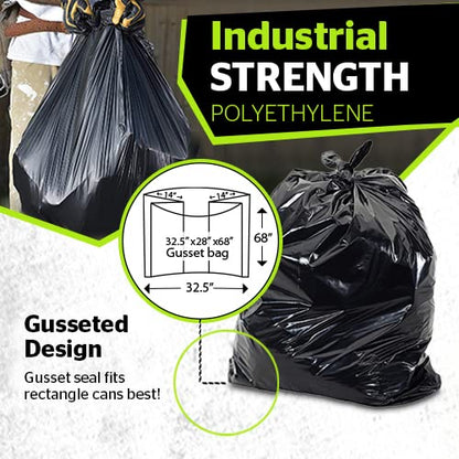 Aluf Plastics PG6-9560 Heavy Duty 95 - 96 Gallon Trash Can Liners - (Huge 50 Pack) - 2.0 MIL Thick Garbage Bags for Toter, Contractors, Lawn, Leaf, Yard Waste, Commerical Kitchen, Industrial, Construction, Garage