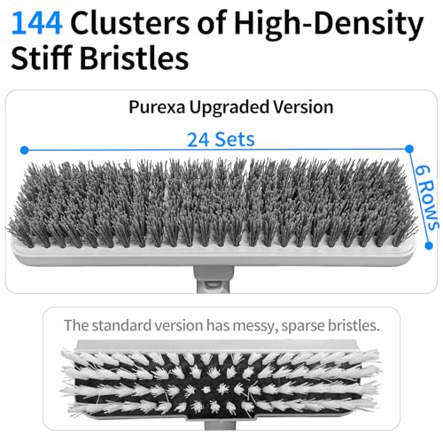Floor Scrub Brush with 55" Long Handle, 2-in-1 Floor Brush with Built-in Squeegee, Adjustable Angle Head and Stiff Bristles for Tile, Wood, Concrete & Textured Floor Cleaning