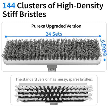 Floor Scrub Brush with 55" Long Handle, 2-in-1 Floor Brush with Built-in Squeegee, Adjustable Angle Head and Stiff Bristles for Tile, Wood, Concrete & Textured Floor Cleaning