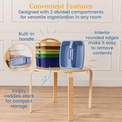 ECR4Kids 2-Compartment Large Plastic Caddy, Multipurpose Organization, Earthtone, 6-Pack - color: Earthtone