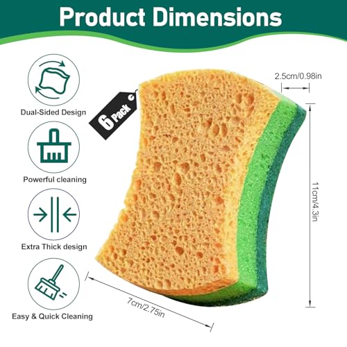 6Pcs Cleaning Sponges, Non-Scratch Scrub Dish Sponge Safe on Non-Stick Cookware, Dual Sided Cleaning Sponges for Kitchen, Household, Bathroom(Irregular,Green) - color: Irregular,green