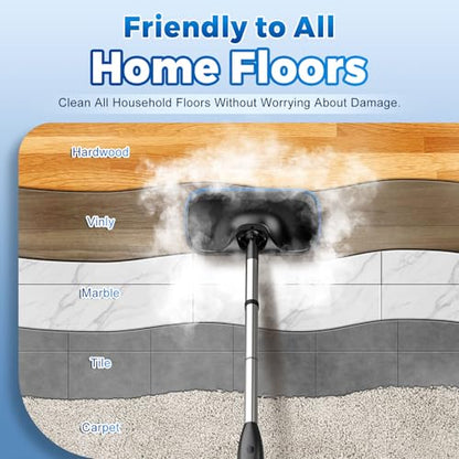 Fast Heating & Heavy Duty Detachable Steam Mop Cleaner with 17 Accessories, Dual-Speed Control 260°F High-Temperature Floor Steam Mop, Power Steady Steam Cleaner for All Floors|Windows|Tile|Grout|Home