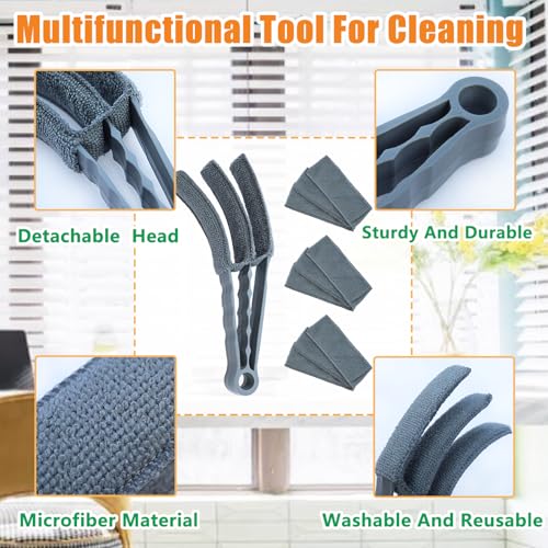Window Blind Cleaner Duster Brush, 1 Brush with 4 Upgraded Microfiber Sleeves, Washable and Reusable, Blind Cleaner Tools for Window Blinds, Air Conditioner, Jalousie (Grey)