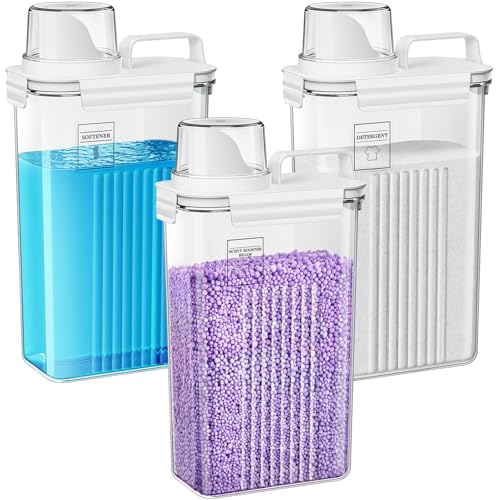 Laundry Detergent Dispenser for Laundry Room,94oz Fabric Softener Dispenser,Liquid Laundry Detergent Container,Laundry Detergent Organizer for Laundry Room Organization with 6 Labels,3 Pack - color: 3p