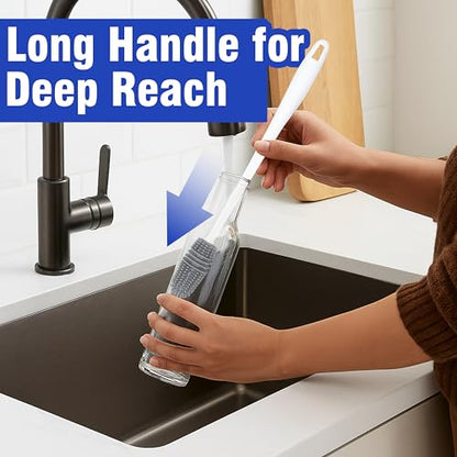 2 Packs Long Handle Bottle Brushes, Water Bottle Cleaner for Washing Narrow Neck/Mouth Bottle - color: White
