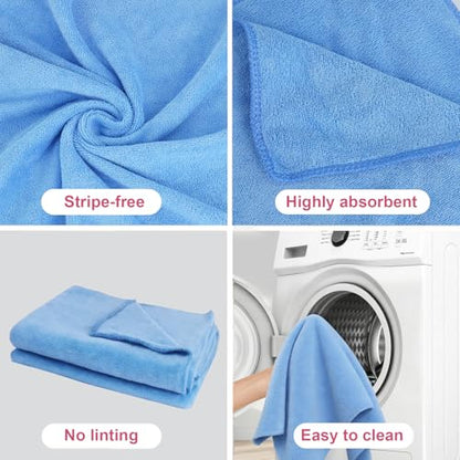 4 Pcs Extra Large Microfiber Cleaning Cloth 30 x 20 Inch Reusable Thick Cleaning Towel Washable Solid Color Microfiber Towel for Home Office Window Cars Glass (Blue) - color: Blue