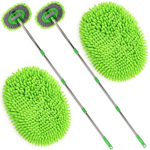 2 Pack 360° Spin Mop with 2 Microfiber Mop Refills, Extendable 63" Stainless Steel Handle for Easy Floor, Ceiling, Wall & Window Cleaning, Household Mops(Green) - color: Green