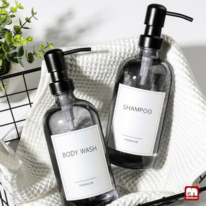 GMISUN Black Soap Dispenser, 2 Pack Hand Soap Dispensers for Bathroom, 17 Fl Oz Dish Soap Dispenser for Kitchen with Stainless Steel Pump, Modern Liquid Soap Bottle Set - color: Clear Black Bottle + Black Pump